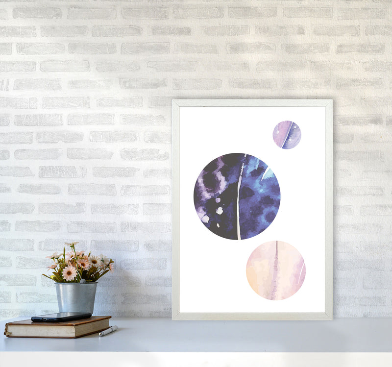 Pink And Purple Watercolour Planets Abstract Modern Print A2 Oak Frame