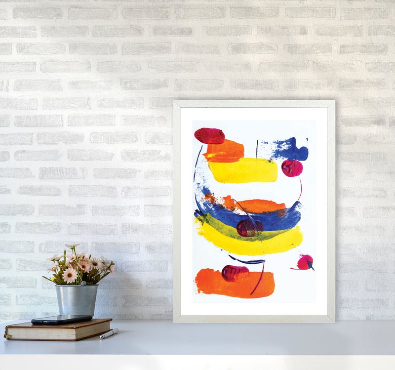 Bright Yellow, Blue and Red Abstract Paint Strokes Modern Print A2 Oak Frame