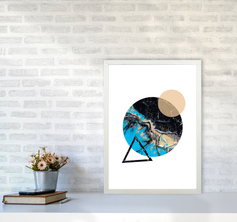 Blue Sand Abstract Circles Modern Print A2 Oak Frame