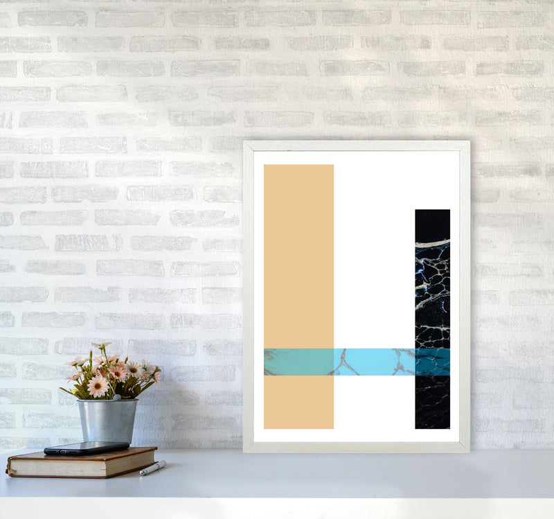 Blue Sand Abstract Rectangles Modern Print A2 Oak Frame