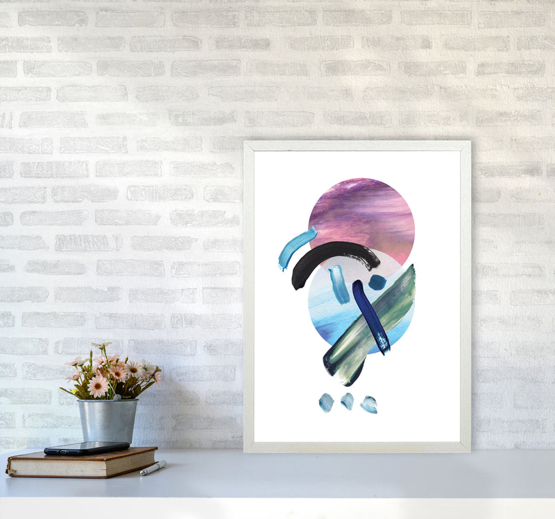 Purple And Blue Mixed Watercolour Abstract Modern Print A2 Oak Frame