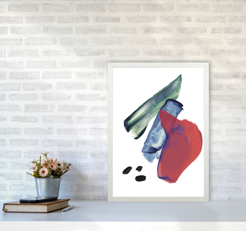 Red And Blue Mixed Watercolour Abstract Modern Print A2 Oak Frame