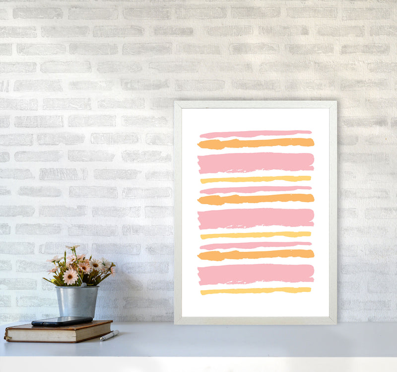 Pink Contrast Abstract Stripes Modern Print A2 Oak Frame