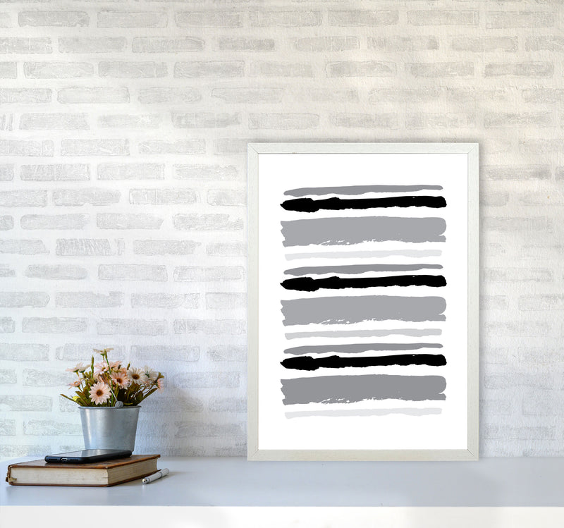 Black Contrast Abstract Stripes Modern Print A2 Oak Frame