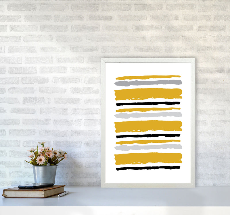 Mustard Contrast Abstract Stripes Modern Print A2 Oak Frame