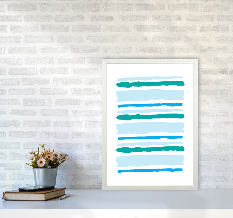Blue Contrast Abstract Stripes Modern Print A2 Oak Frame
