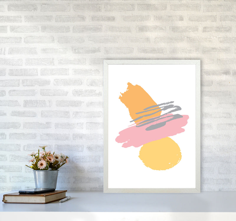 Pink And Orange Abstract Paint Shapes Modern Print A2 Oak Frame
