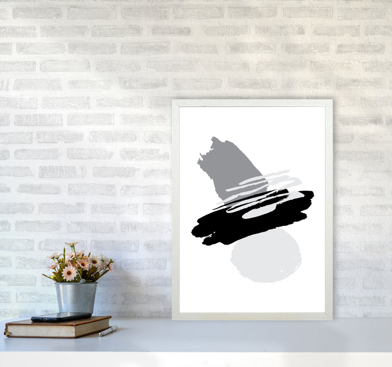 Black And Grey Abstract Paint Shapes Modern Print A2 Oak Frame