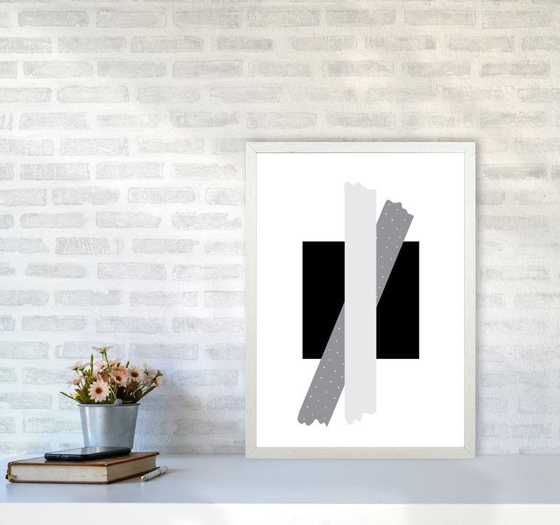Black Square With Grey Bow Abstract Modern Print A2 Oak Frame