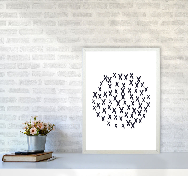 Black Crosses Circle Abstract Modern Print A2 Oak Frame
