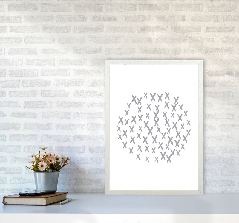 Grey Crosses Circle Abstract Modern Print A2 Oak Frame