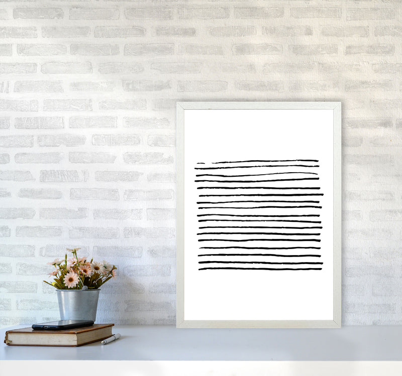 Black Zebra Lines Abstract Modern Print A2 Oak Frame