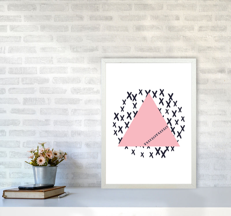 Pink Triangle With Crosses Abstract Modern Print A2 Oak Frame