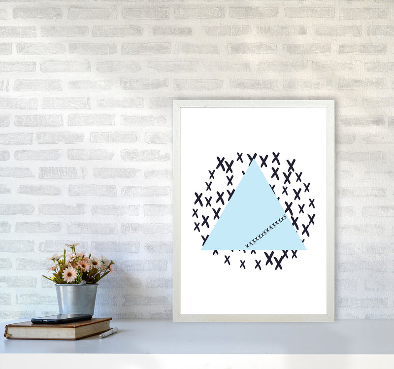 Blue Triangle With Crosses Abstract Modern Print A2 Oak Frame