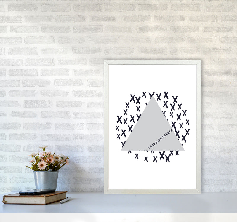 Grey Triangle With Crosses Abstract Modern Print A2 Oak Frame