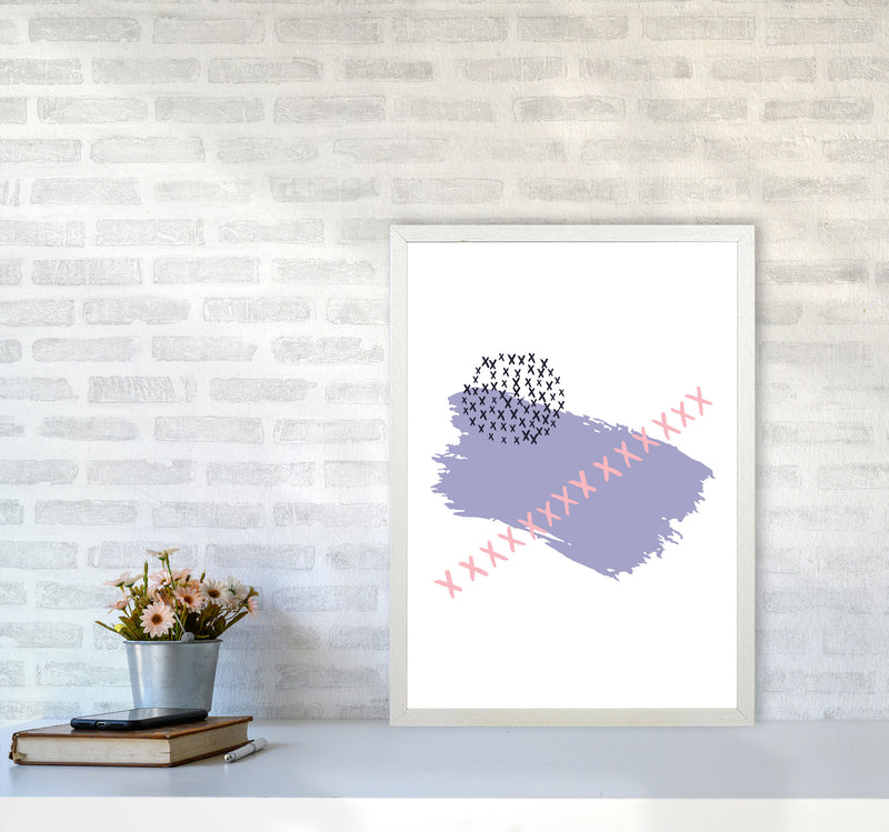 Purple X Paint Brush Abstract Modern Print A2 Oak Frame