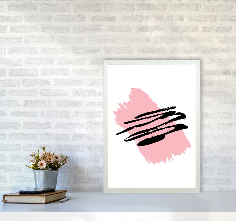 Pink Jaggered Paint Brush Abstract Modern Print A2 Oak Frame