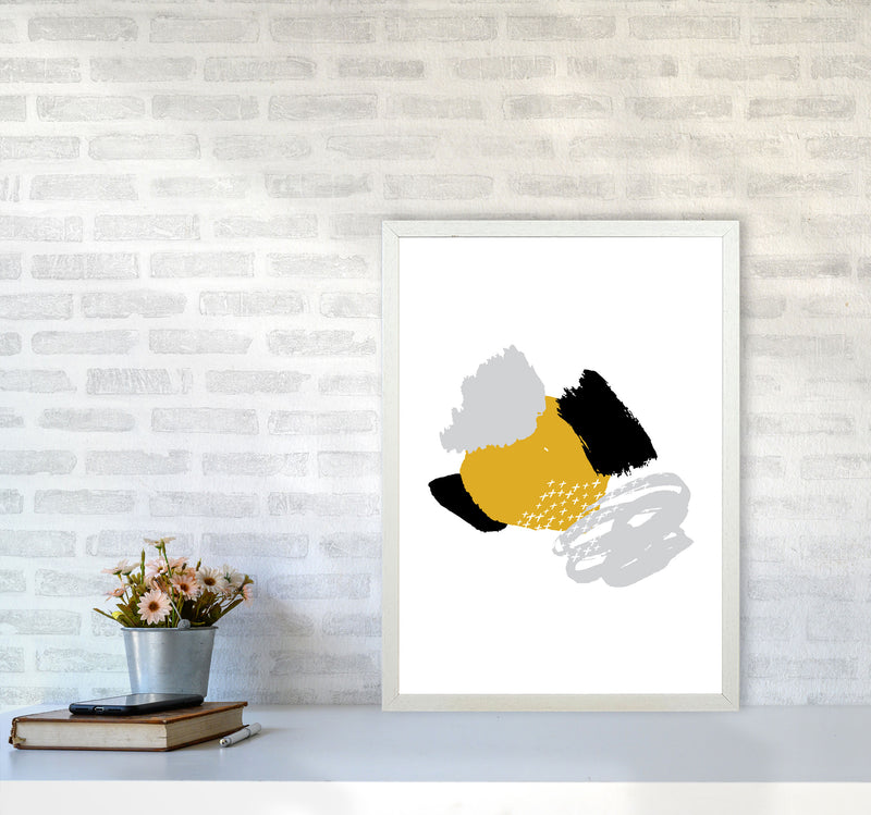 Mustard And Black Mismatch Abstract Modern Print A2 Oak Frame