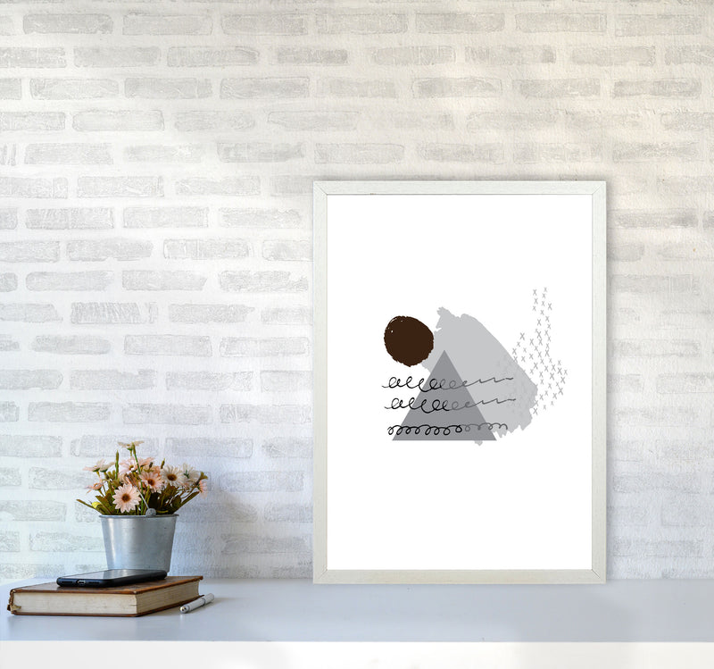 Grey And Black Mountain Sun Abstract Modern Print A2 Oak Frame