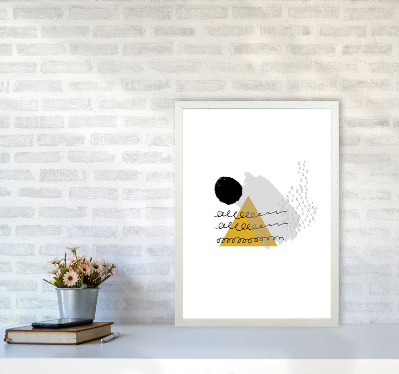 Mustard And Black Mountain Sun Abstract Modern Print A2 Oak Frame