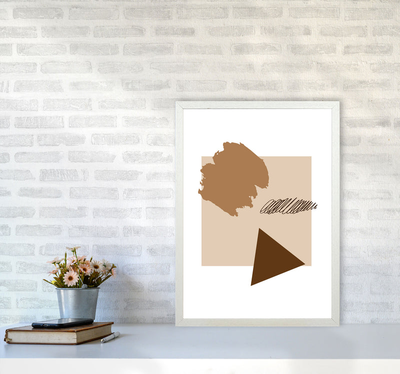 Taupe Square Mismatch Abstract Modern Print A2 Oak Frame