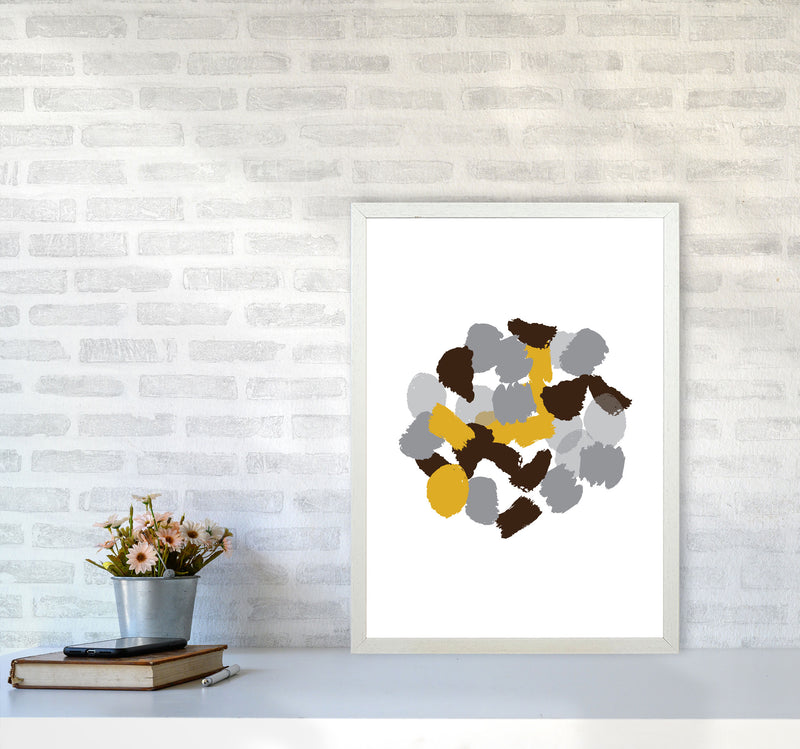 Mustard Abstract Paint Splodge Modern Print A2 Oak Frame