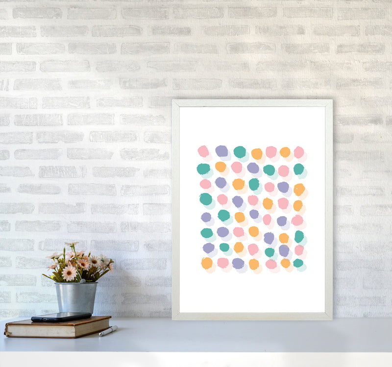 Pink Polka Dots Abstract Modern Print A2 Oak Frame
