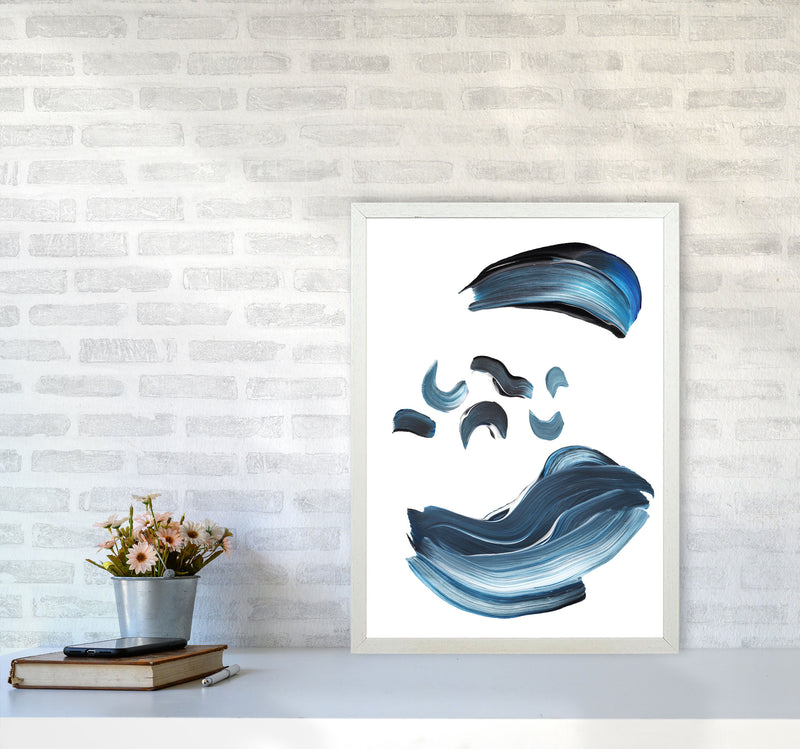 Dark Blue And Grey Abstract Paint Strokes Modern Print A2 Oak Frame