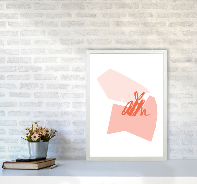 Pink And Coral Abstract Shapes Modern Print A2 Oak Frame