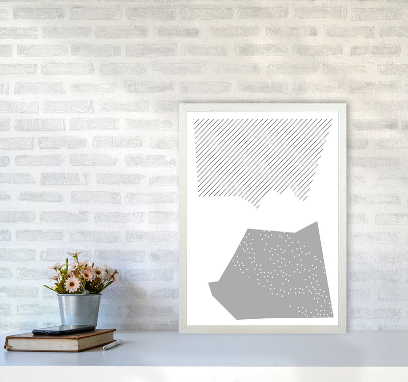 Grey Top And Bottom Abstract Modern Print A2 Oak Frame