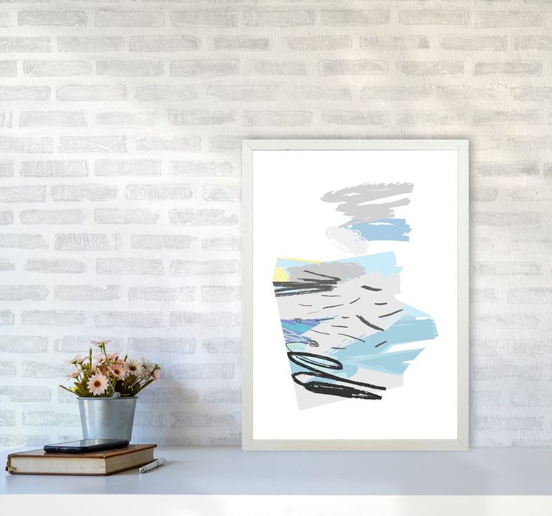 Blue And Grey Abstract Drawings Modern Print A2 Oak Frame