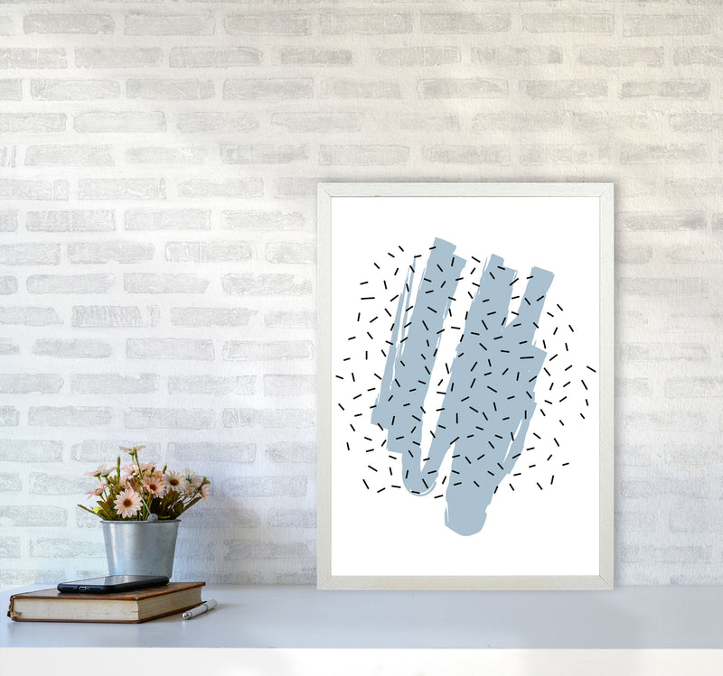 Blue Paint With Black Polka Abstract Modern Print A2 Oak Frame