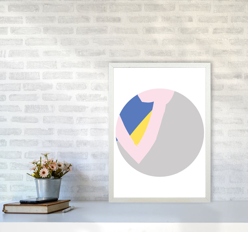 Grey, Pink And Navy Abstract Circle Modern Print A2 Oak Frame