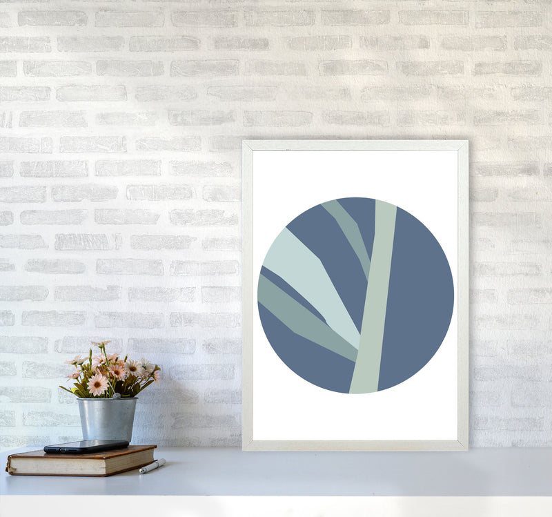 Navy Abstract Circle With Branches Modern Print A2 Oak Frame