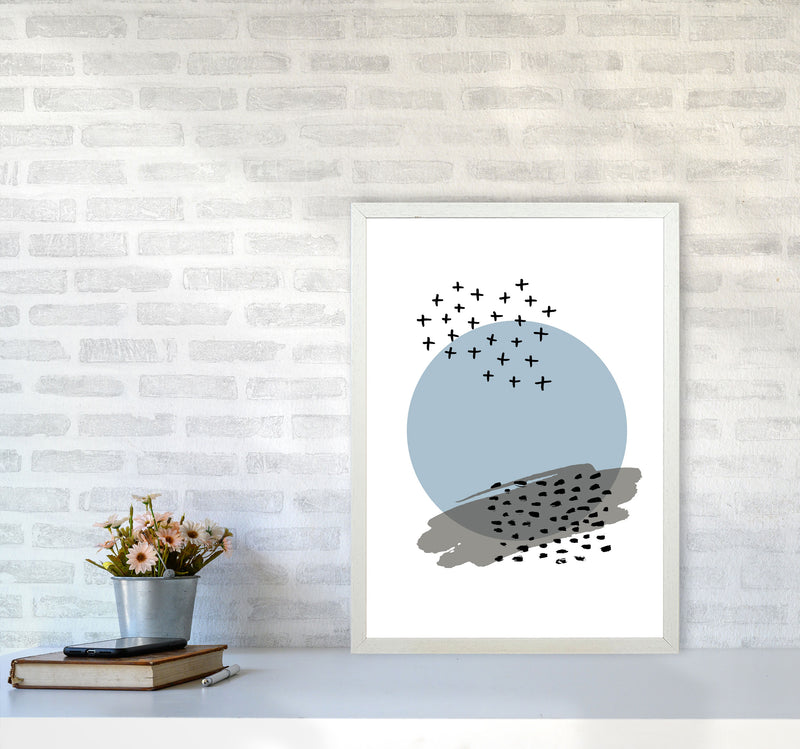 Blue Abstract Circle With Black Dashes Modern Print A2 Oak Frame