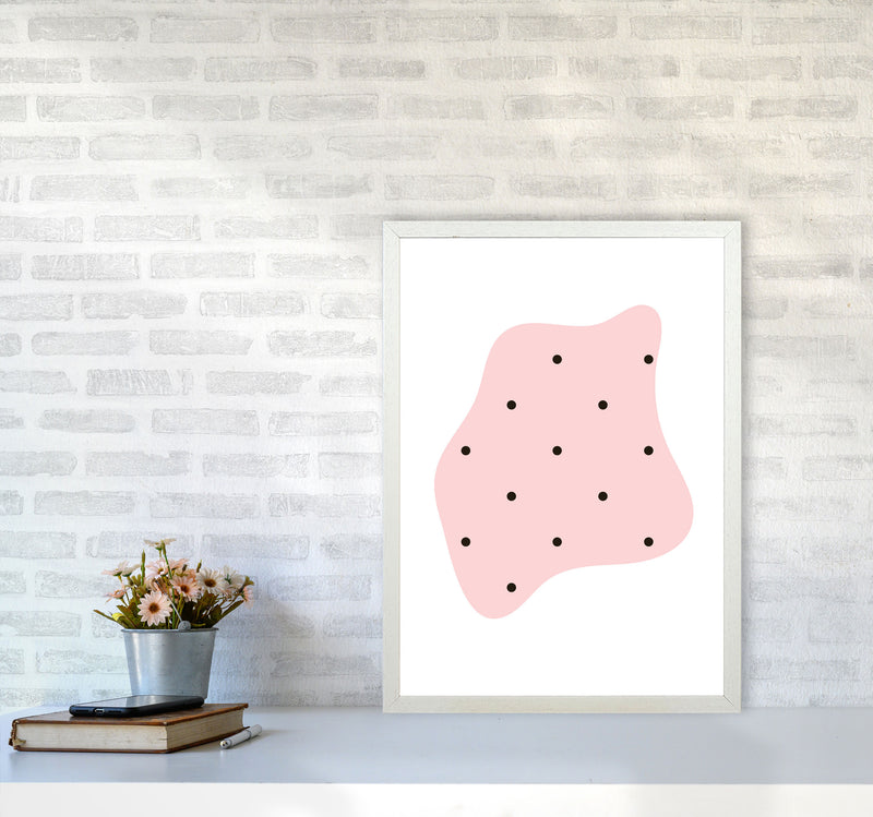 Abstract Pink Shape With Polka Dots Modern Print A2 Oak Frame