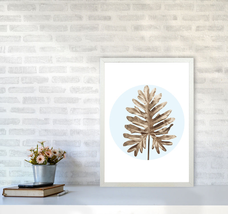 Abstract Blue Leaf Modern Print, Framed Botanical & Nature Art Print A2 Oak Frame
