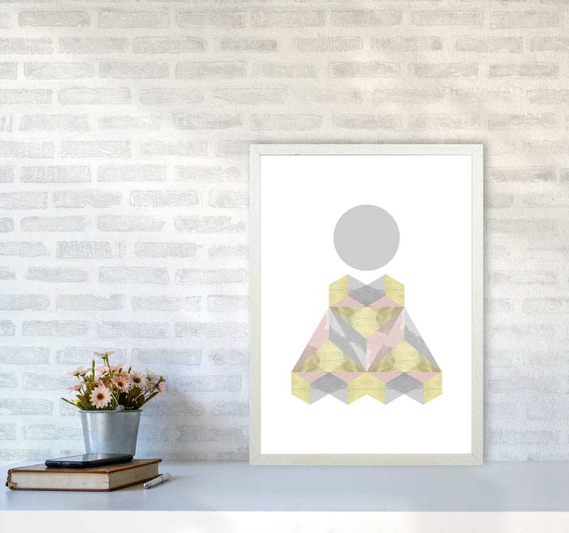 Gold, Pink And Grey Abstract Shapes Modern Print A2 Oak Frame