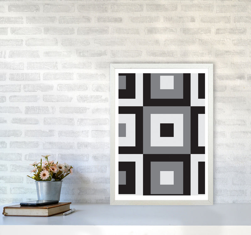Grey Abstract Patterns 1 Modern Print A2 Oak Frame