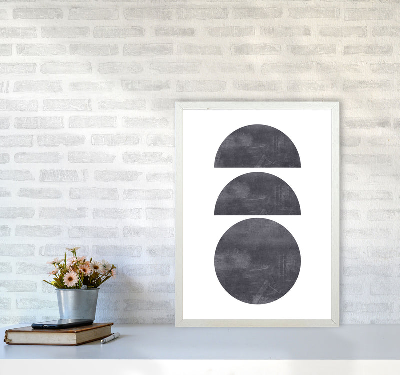 Abstract Scratched Texture Circles Modern Print A2 Oak Frame