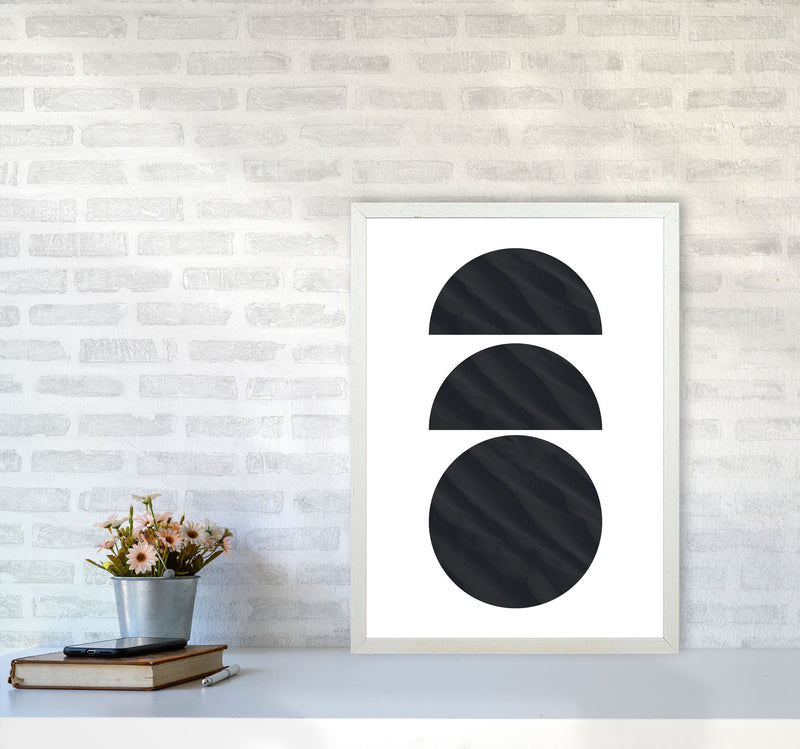 Abstract Black Textured Circles Modern Print A2 Oak Frame