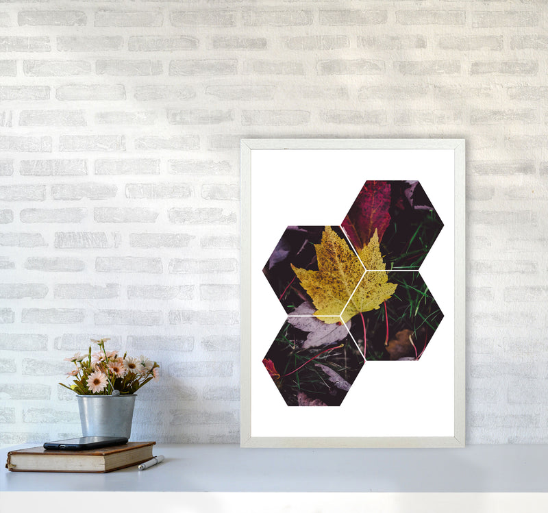 Leaf And Grass Abstract Hexagons Modern Print A2 Oak Frame
