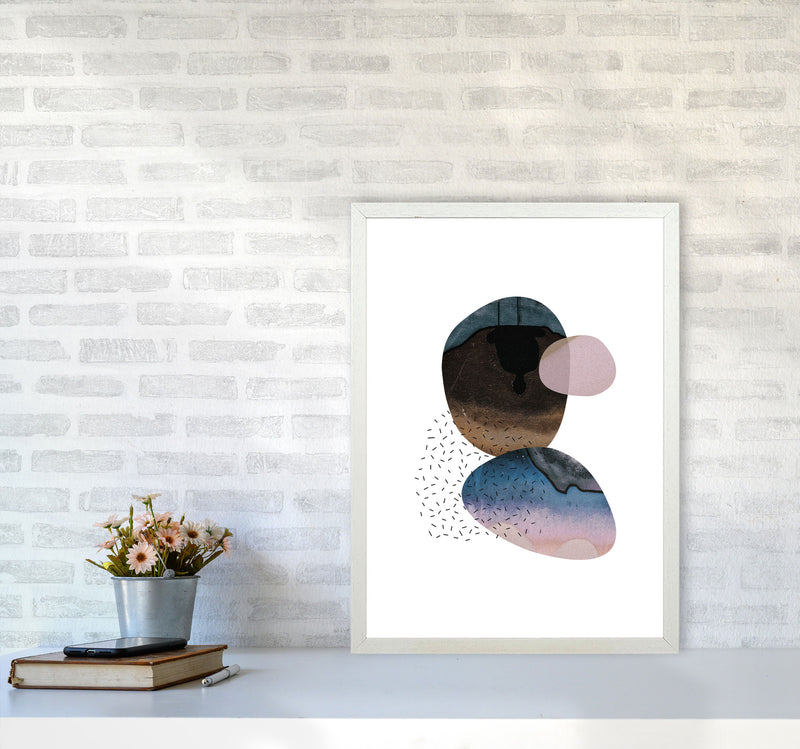 Pastel And Sand Abstract Shapes Modern Print A2 Oak Frame