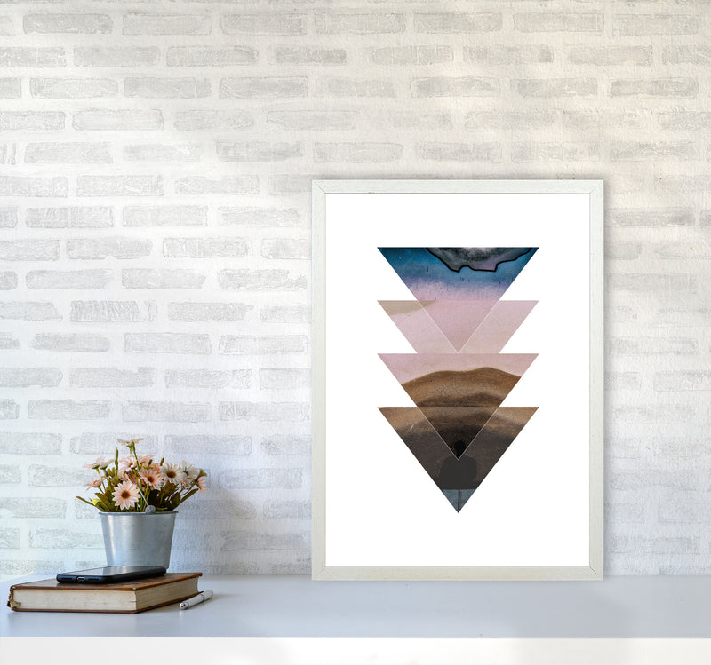 Pastel And Sand Abstract Triangles Modern Print A2 Oak Frame