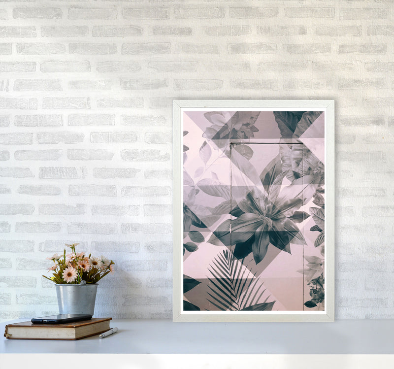Abstract Retro Flower Pattern Modern Print A2 Oak Frame