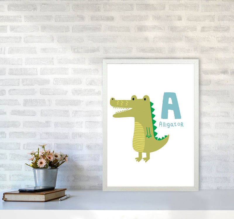 Alphabet Animals, A Is For Alligator Framed Nursey Wall Art Print A2 Oak Frame