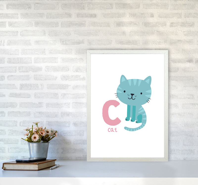 Alphabet Animals, C Is For Cat Framed Nursey Wall Art Print A2 Oak Frame