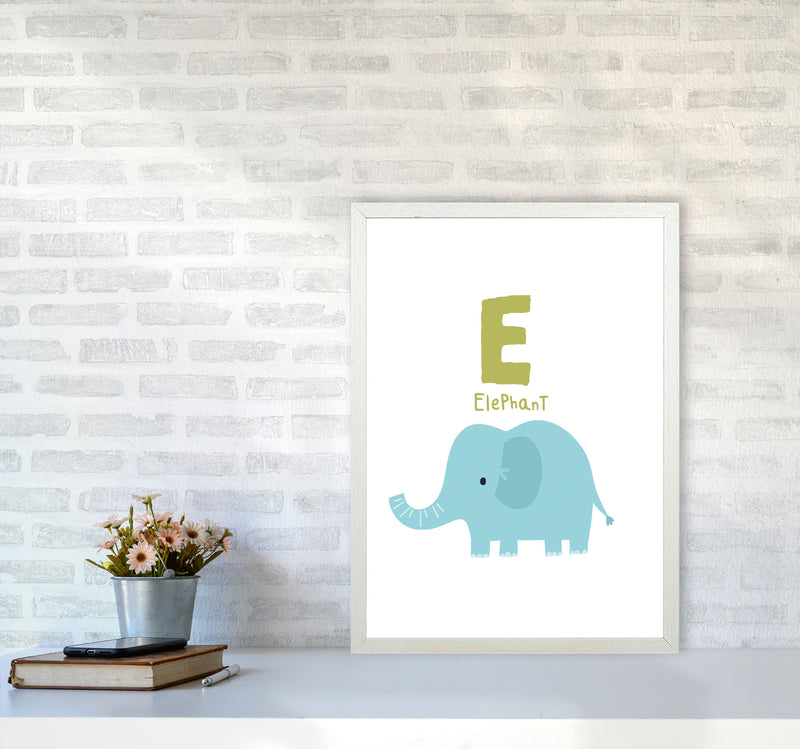 Alphabet Animals, E Is For Elephant Framed Nursey Wall Art Print A2 Oak Frame