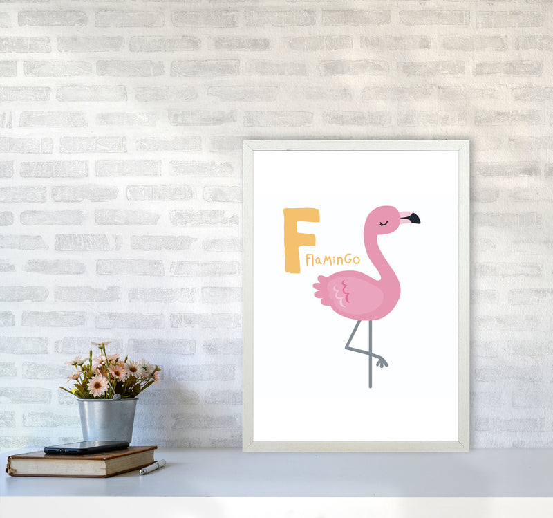 Alphabet Animals, F Is For Flamingo Framed Nursey Wall Art Print A2 Oak Frame