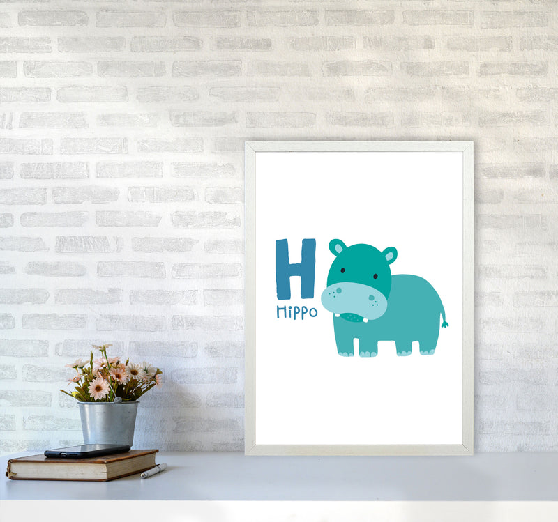 Alphabet Animals, H Is For Hippo Framed Nursey Wall Art Print A2 Oak Frame